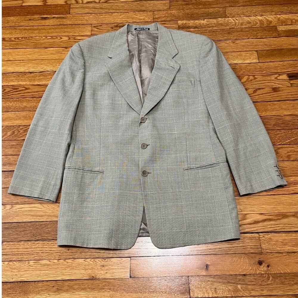 Mani by Giorgio Armani Mens Blazer Jacket Size 43R Green Virgin Wool Sport Coat